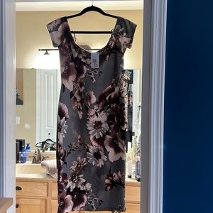 Grey and flower dress. Mid length cocktail dress. Never worn.